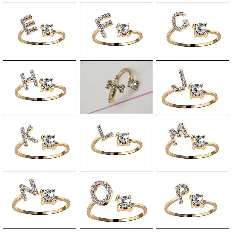 26 English Letter Open Finger Rings A-Z Initials Name Alphabet Female Creative Ring Fashion Wedding Party Jewelry Gifts