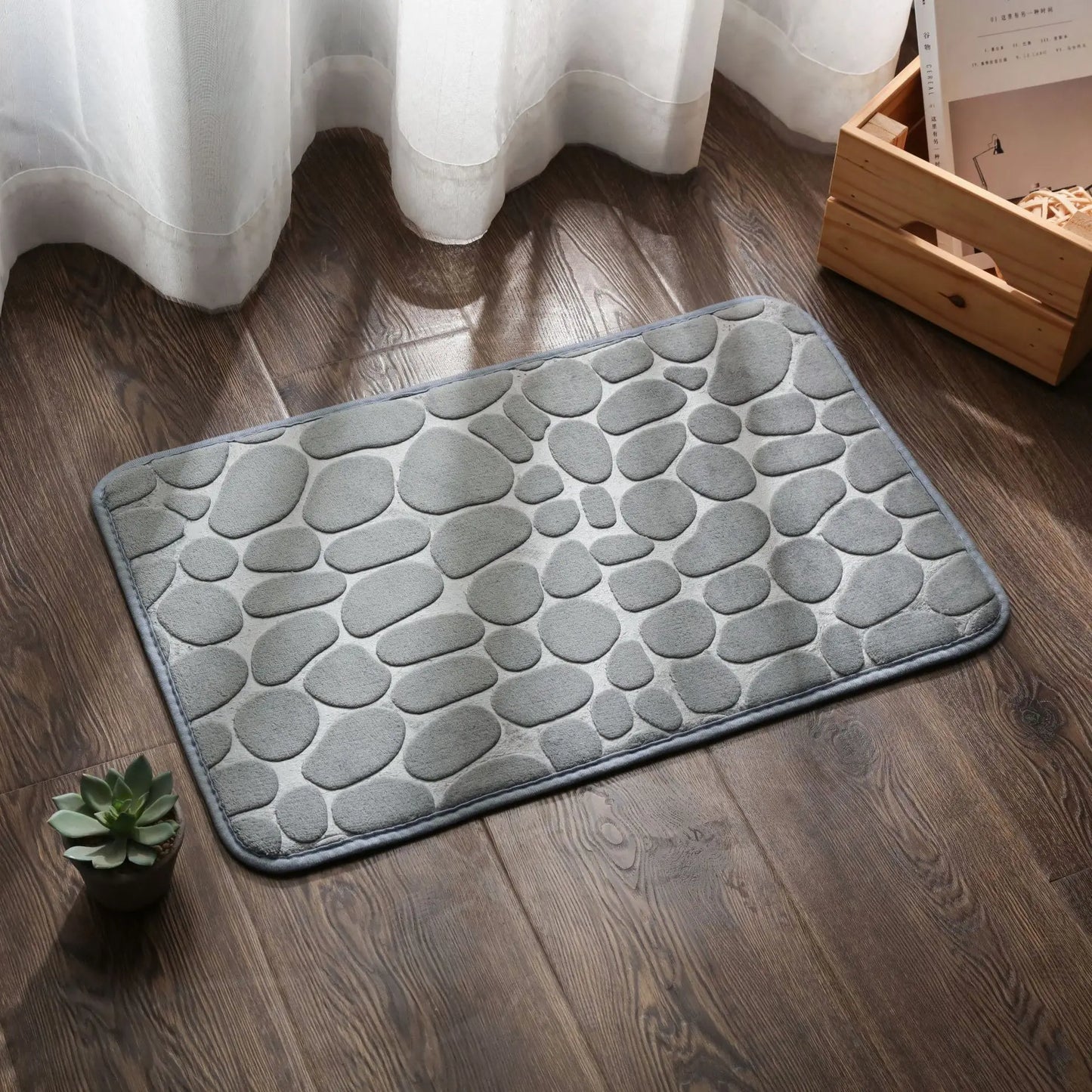 Household Non-slip Coral Velvet Floor Mats Embossed Stone Household Memory Foam Embroidered Bathroom Thickening Water-absorbent