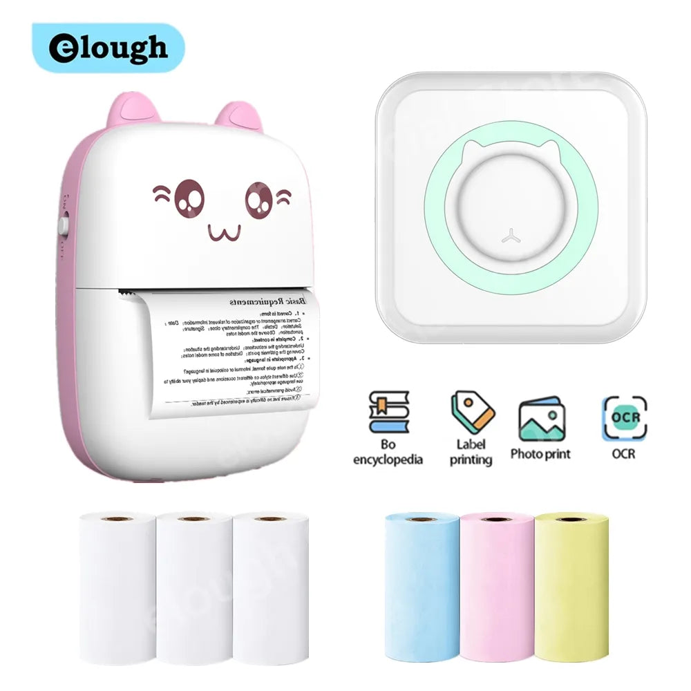 Elough Mini Printer Portable Label Printer Sticker Wireless Inkless Self-adhesive Thermal Printer Impresora Portátil IOS Android