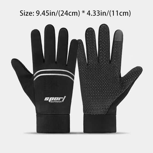 Men Fall And Winter Suede Gloves Thickened Warm Touch Screen Outdoor Riding Driving Non-slip Cotton Full-finger Gloves