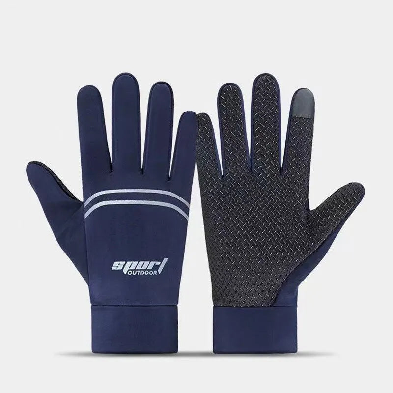 Men Fall And Winter Suede Gloves Thickened Warm Touch Screen Outdoor Riding Driving Non-slip Cotton Full-finger Gloves