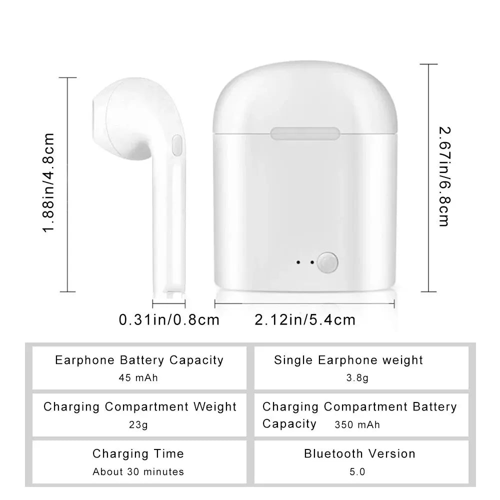 I7tws Wireless Binaural Bluetooth Headset 5.0 Stereo Scrub in Ear Earplugs I7 Invisible Mini One Piece Dropshipping