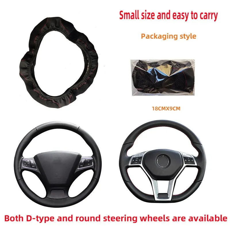 Car Steering Wheel Cover Without Inner Ring 37-38cm Three-dimensional Leather Embroidered Color Diamond-encrusted Breathable