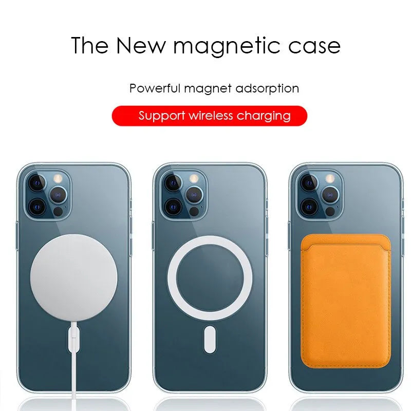 JASTER Ultra Clear Magnetic Circle Magsafing Case For iPhone 14 13 12 11 Pro Max XS XR 7 8 Plus iPhone Magnetic Macsafe Cases