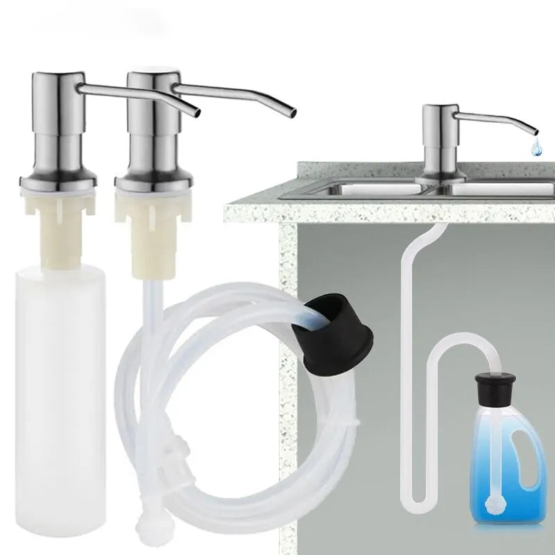 Kitchen Sink Countertop Press Pump Apparatus 350 Ml Stainless Steel Reusable Pump Head Extension Tube Liquid Bottle Sink Pump