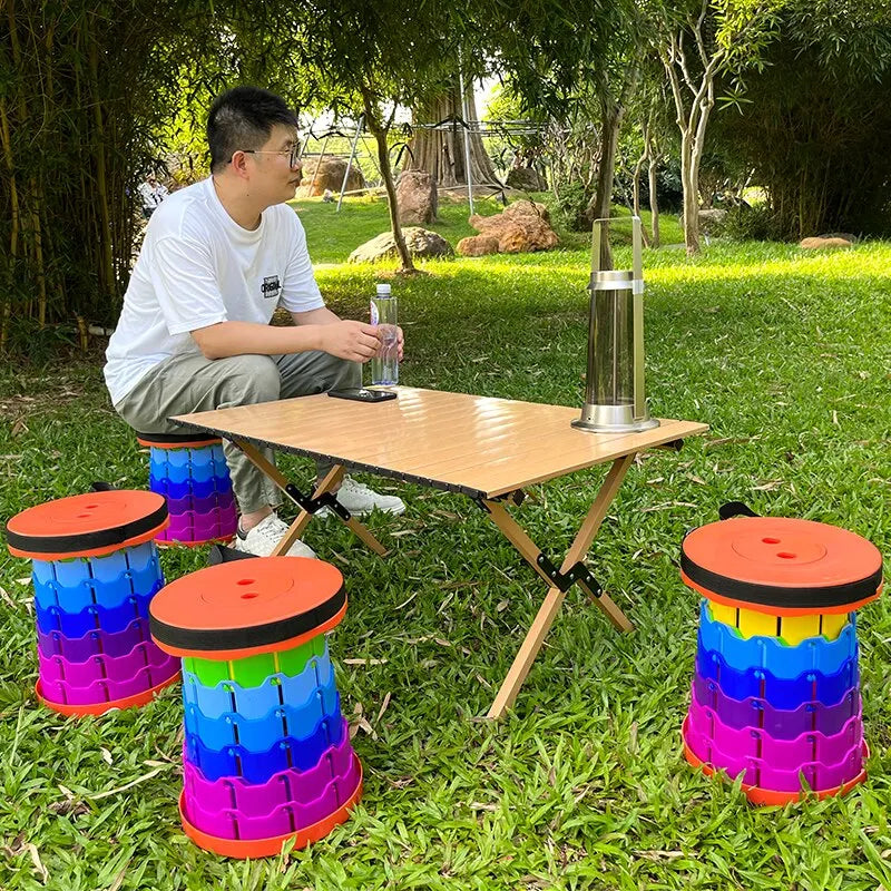 Folding Telescopic Stool Storage Stool Outdoor Travel Folding Stool Adjustable Plastic Fishing Stool Rainbow Telescopic Stool