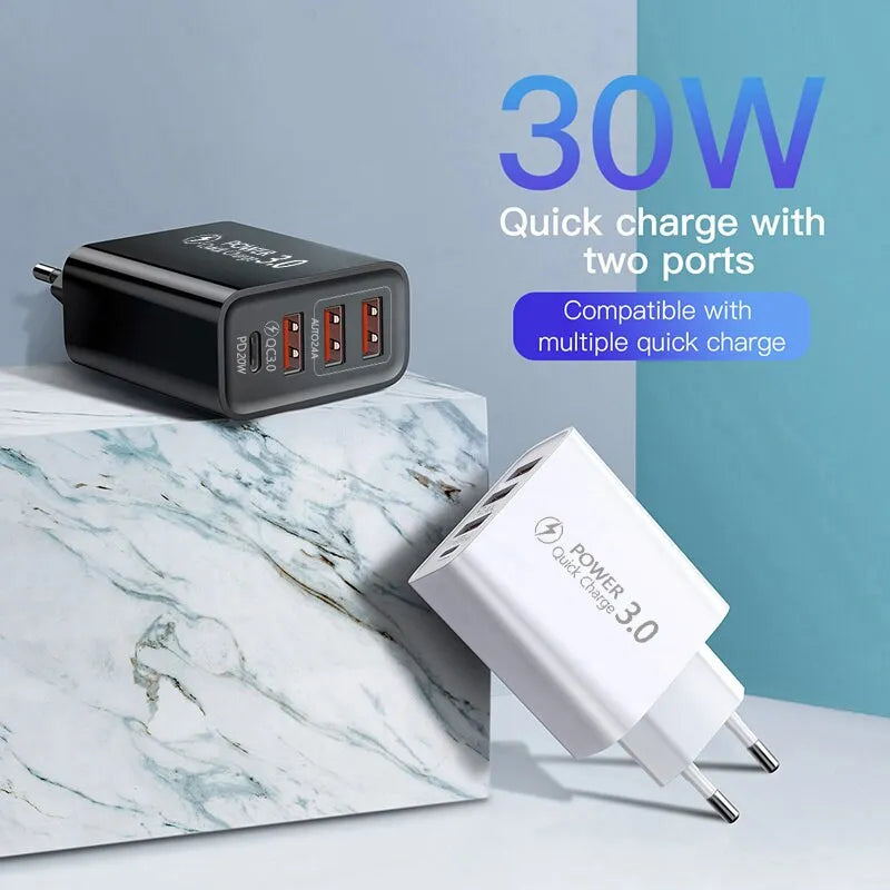 3USB Type C Power Adapter Wall Charger Fast Charging Phone Charger PD Power Adapter for Samsung Xiaomi iPhone QC3.0 Wall Phone