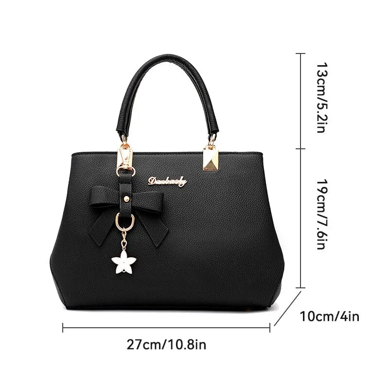 Fashion Solid Color With Bow One Shoulder Bag Portable Bandolera Casual Satchel Large Capacity Cross-body Handbag For Women