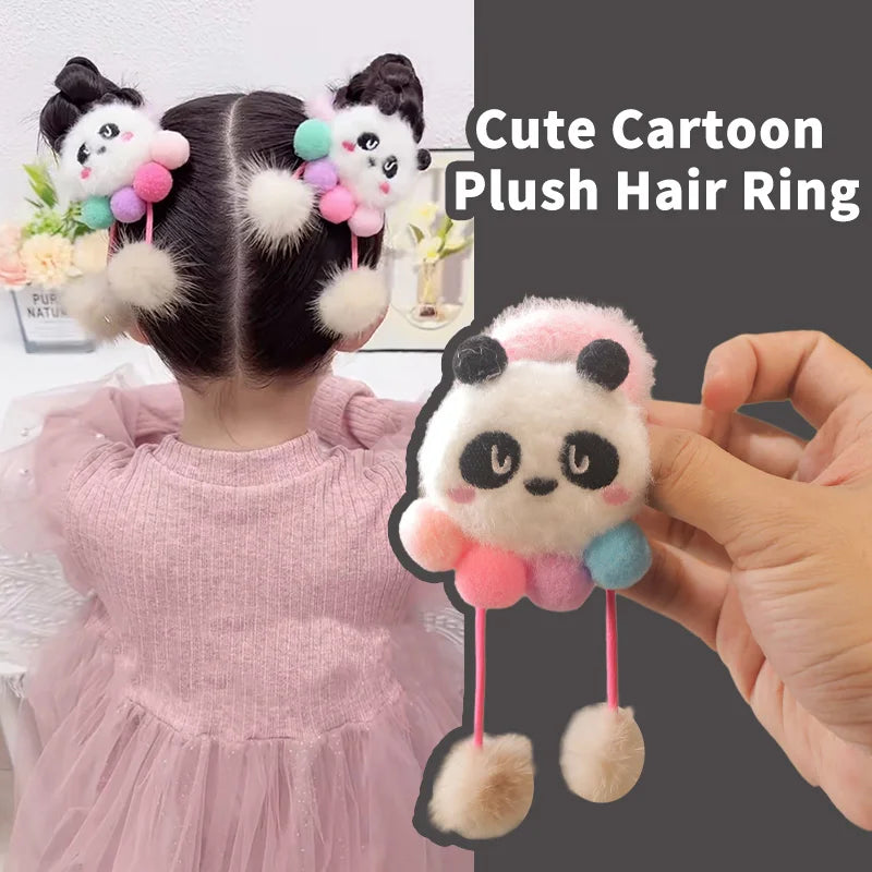 Cute Cartoon Plush Rabbit Panda Flower Doll Colored Ball Pendant Hair Rope Children Princess Girls Ponytail Headband Accessories