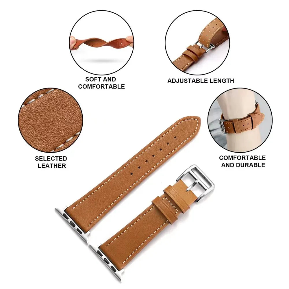 Leather Strap For Apple Watch Band 49mm 45mm 44mm 42mm 41mm 40mm 38mm Wristband IWatch Bracelet for Series 7 5 6 SE 8 Ultra