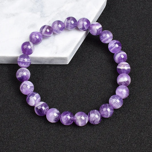 4-12 MM Natural Lace Amethysts Bracelet Purple Crystal Dream Amethyst Reiki Gem Stone Round Beads Bracelets Jewelry Couple Gifts