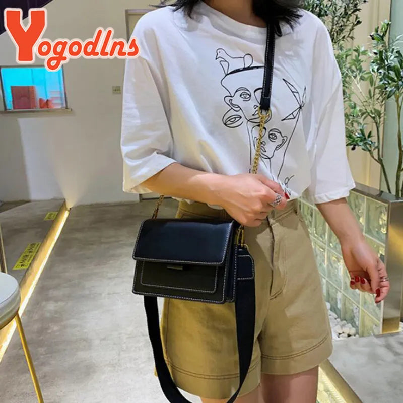 Yogodlns Contrast color Leather Crossbody Bag For Women Travel bag Fashion Simple Shoulder Bag Lady Crossbody Bag