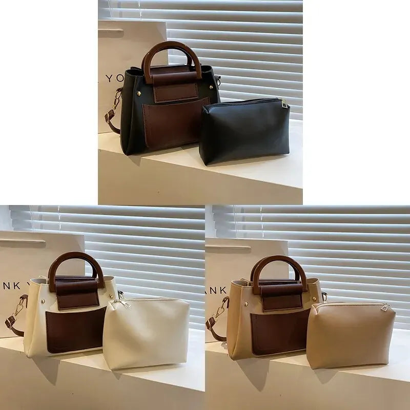 2 Pcs Fashion Contrast Color Handbag for Womens Fashion Fashion Texture Boston Bag Fashion Mother Bag Shoulder Bag