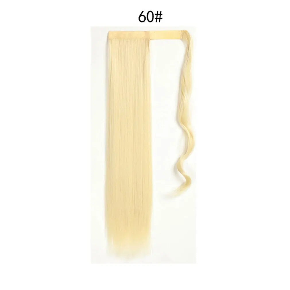 24 Inch Long Straight Ponytail Hair Clip In Synthetic Extensions Heat Resistant Hair Wrap Around Pony Hair Piece For Women