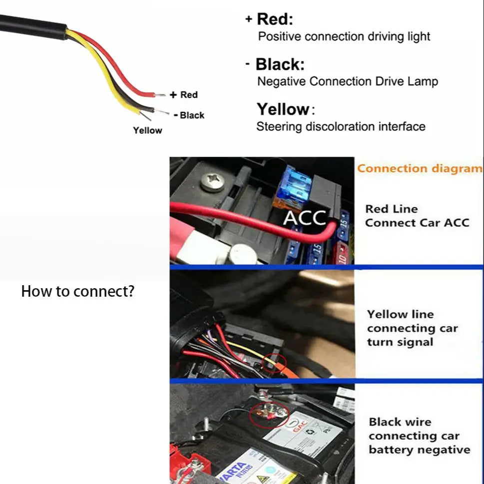 2pcs LED DRL Car Daytime Running Light Flexible Waterproof Strip Auto Headlights White Turn Signal Yellow Brake Flow Lights 12V