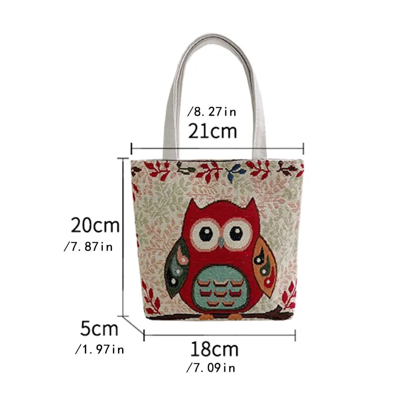 Canvas Handbag Women New Chinachic Style Cartoon Art Handbag Portable Lunch Bag