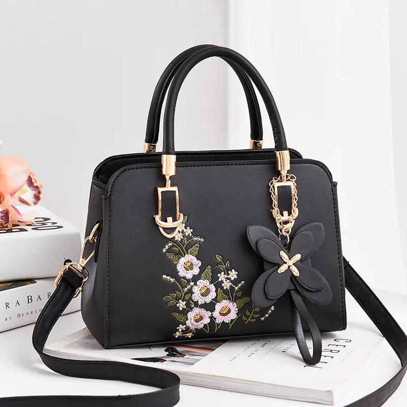 Luxury Embroidered Handle Bags For Women PU Leather Shoulder Crossbody Bag High Quality Messenger Handbag Middle-aged Mommy Bag