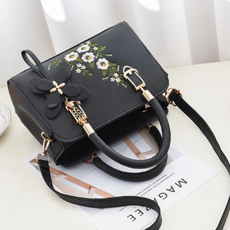 Luxury Embroidered Handle Bags For Women PU Leather Shoulder Crossbody Bag High Quality Messenger Handbag Middle-aged Mommy Bag