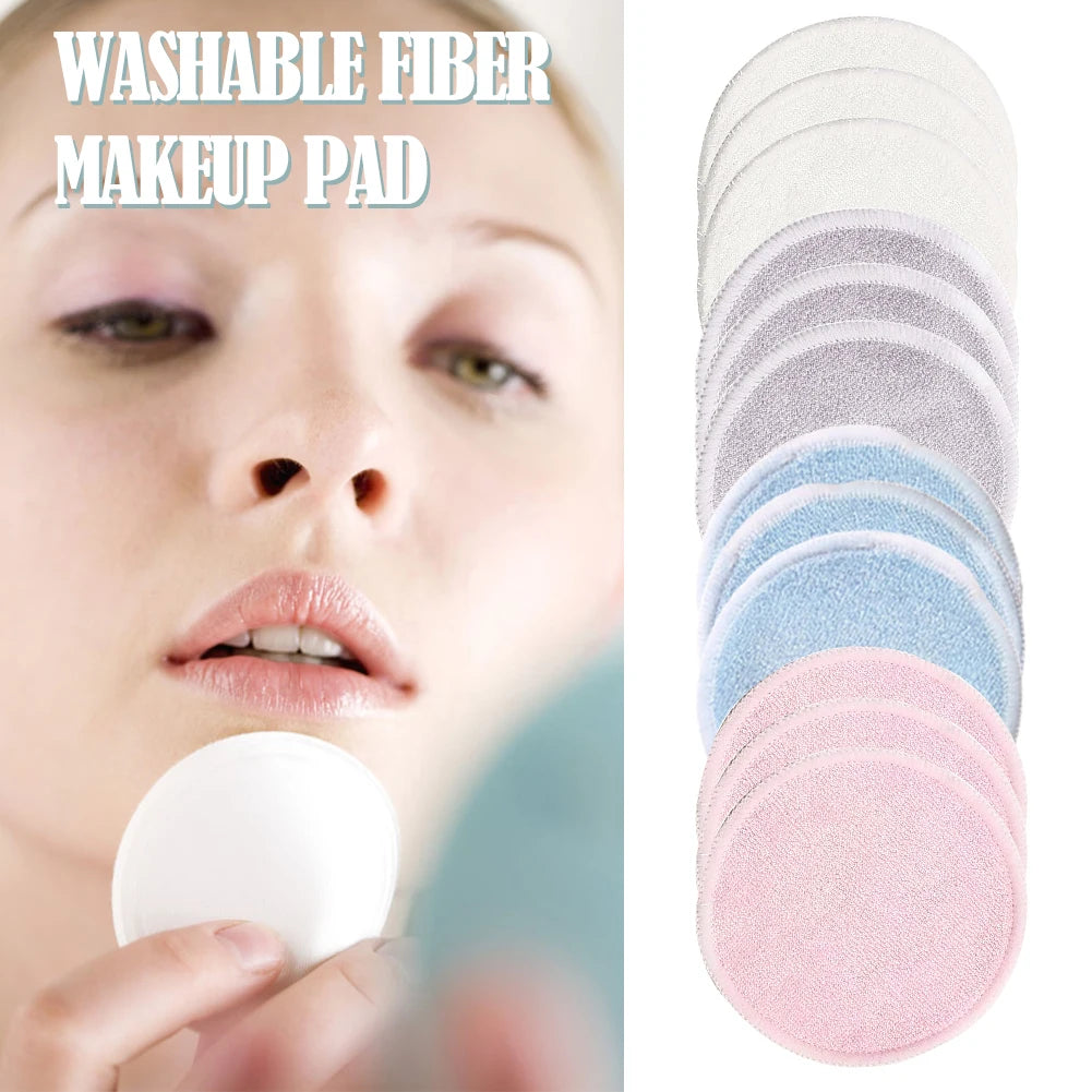 Reusable Bamboo Fiber Makeup Remover Pads 12pcs/Pack Washable Rounds Cleansing Facial Cotton Make Up Removal Pads Tool