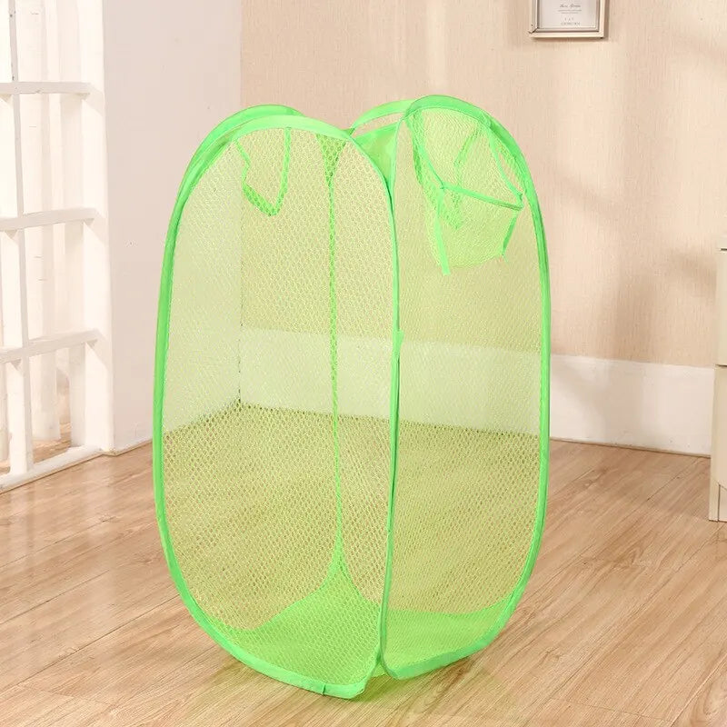 1pc Green Organizer Bag Storage Toy Mesh Pop Up Square Laundry Basket Collapsible Clothes Baskets for Dorm