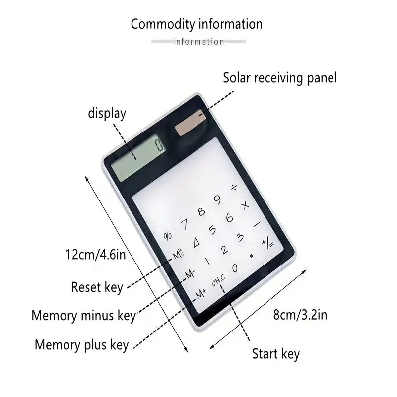 1Pcs Solar Charging Calculator Color New Transparent Multifunctional 8-digit Computer Battery-free High-tech Desktop Computing