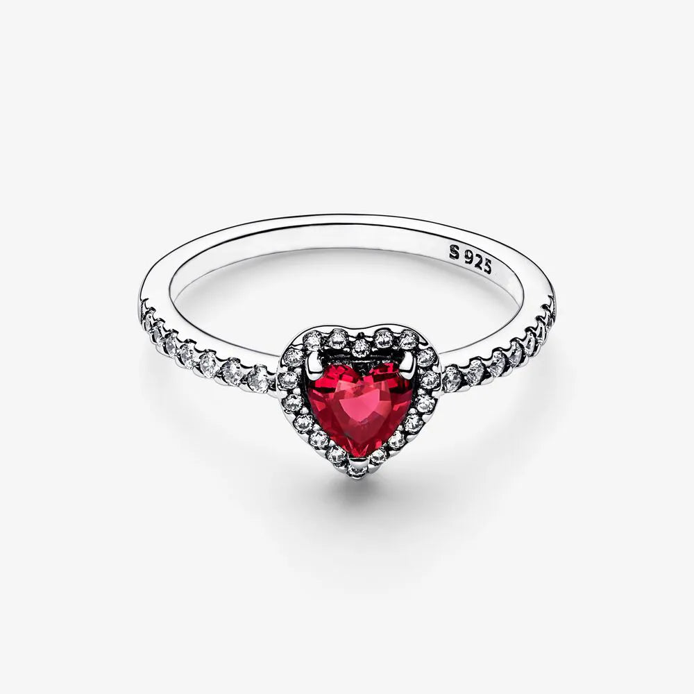 Silver Colors Ring Elevated Red Heart Ring For Women CZ Cubic Zircon Star Moon Flower Wedding Jewelry Rings Gifts