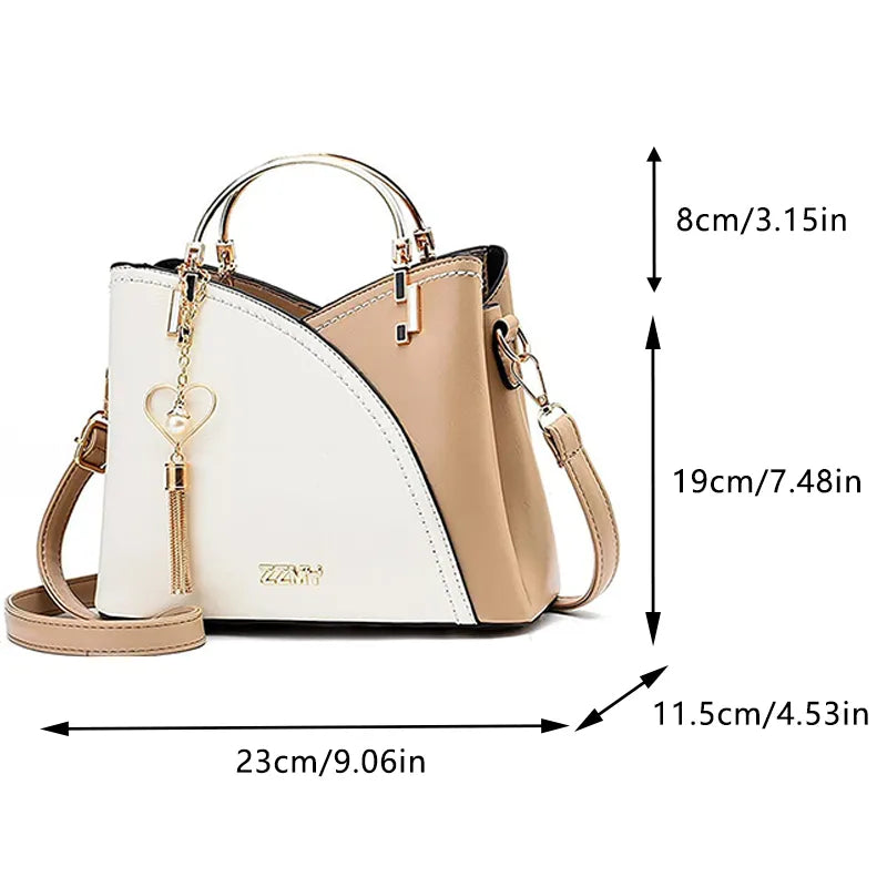 Women Block Patchwork Handbags PU Leather Purse Top Handle Tote Bags Fashion Large Capacity Stitching Totes Satchel Shoulder Bag