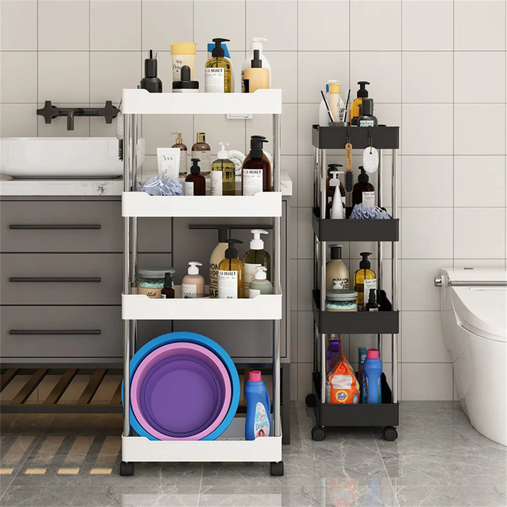 Rolling Livingroom Movable Slide Storage 3/4 Rack Storage Shelf Utility Kitchen Rack Shelf Organizer Tier Slim Bathroom Cart