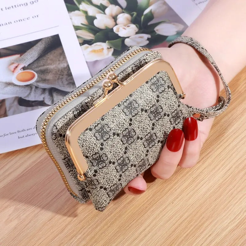 New Wallet Women's Wrist Strap Short Old Flower Zero Wallet Large Capacity Coin Clip Bag Letter Multi Card Card Bag Money Clip