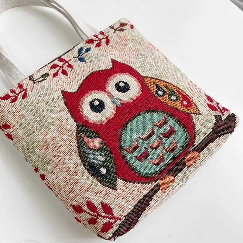 Canvas Handbag Women New Chinachic Style Cartoon Art Handbag Portable Lunch Bag