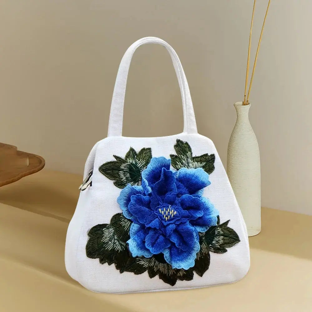 Women's Casual Canvas Bag Handbag 3D Flower Large Capacity Shopping Bag Handbag Essential for Going Out