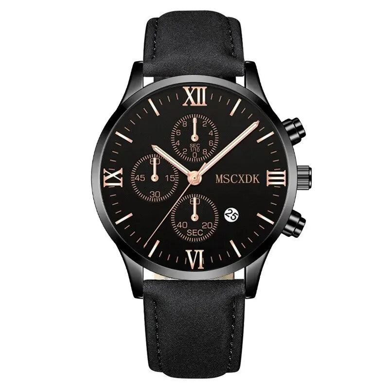 1pc Black Quartz Watch Men Roman Dial Watch Fashion Round Date Quartz Watch For Sports