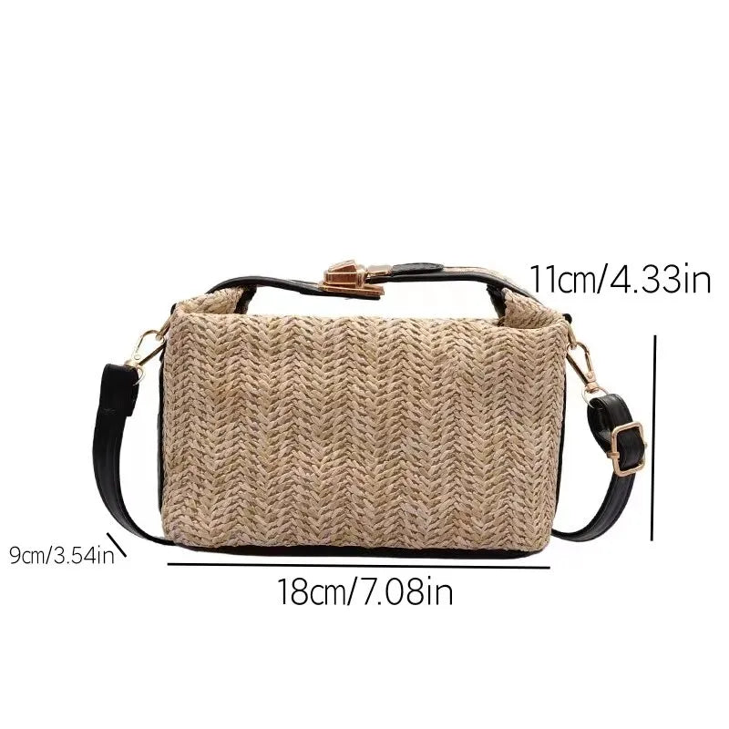 Womens Straw Woven Messenger Bag New Bohemian Small Knit Summer Wallet And Handbag Holiday Bucket Beach 1 Piece Khaki Black