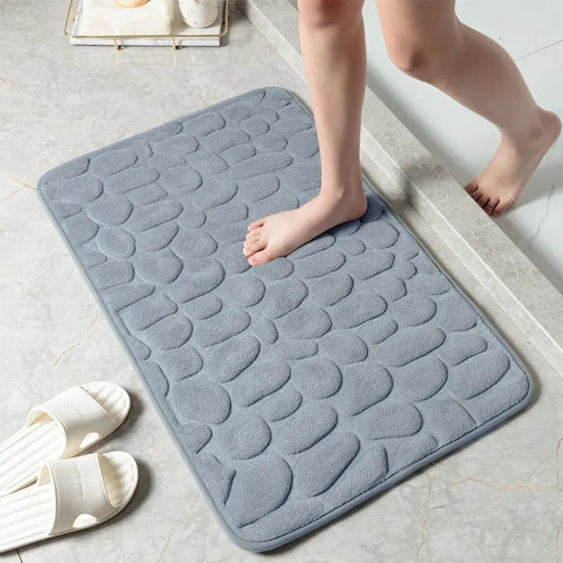 Household Non-slip Coral Velvet Floor Mats Embossed Stone Household Memory Foam Embroidered Bathroom Thickening Water-absorbent