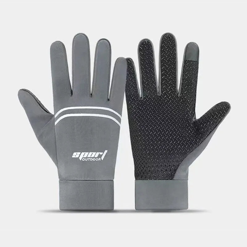 Men Fall And Winter Suede Gloves Thickened Warm Touch Screen Outdoor Riding Driving Non-slip Cotton Full-finger Gloves