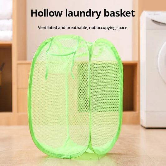 1pc Green Organizer Bag Storage Toy Mesh Pop Up Square Laundry Basket Collapsible Clothes Baskets for Dorm