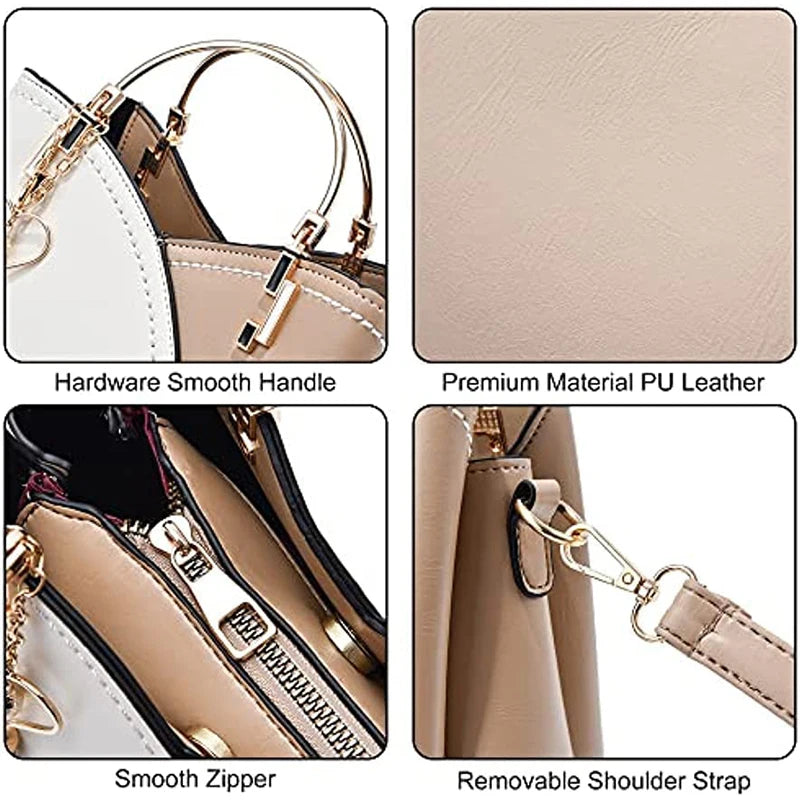 Women Block Patchwork Handbags PU Leather Purse Top Handle Tote Bags Fashion Large Capacity Stitching Totes Satchel Shoulder Bag