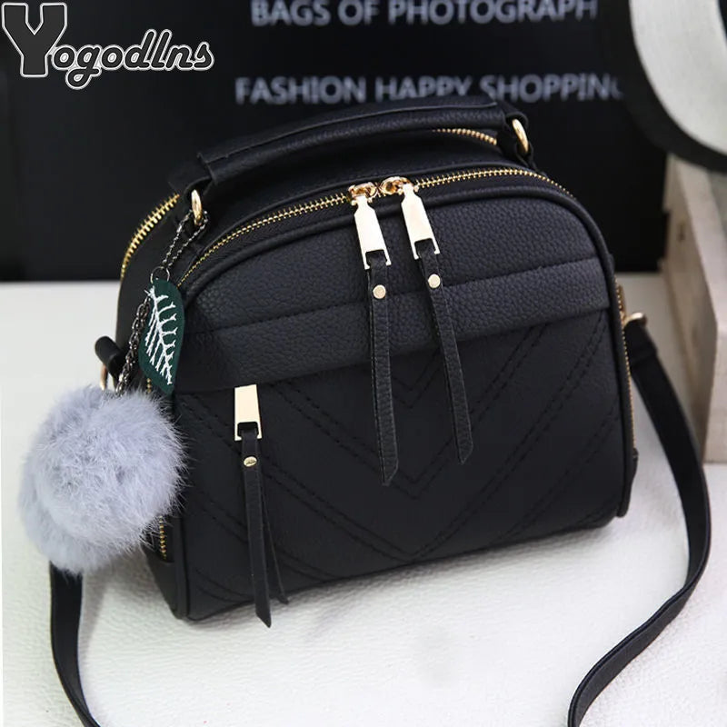 PU Leather Small Handbag For Women Girl Fashion Tassel Messenger Bags With Ball Female Shoulder Bags Ladies Party Crossby Bag