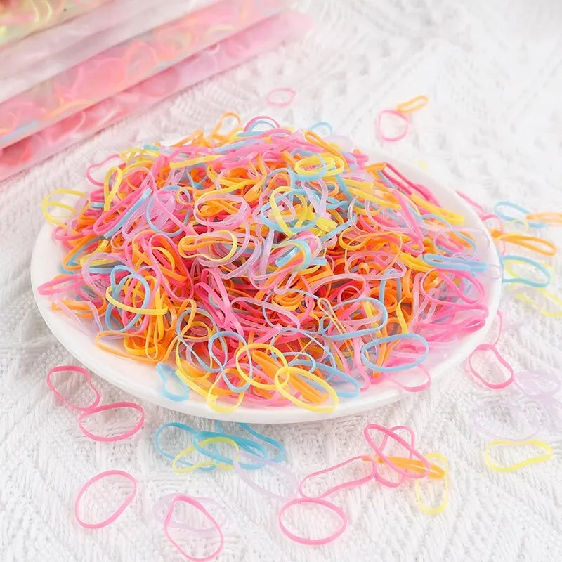 1000Pcs Colorful Disposable Hair Bands Girls Elastic Rubber Band Kids Ponytail Holder Headband Children Hair Accessories