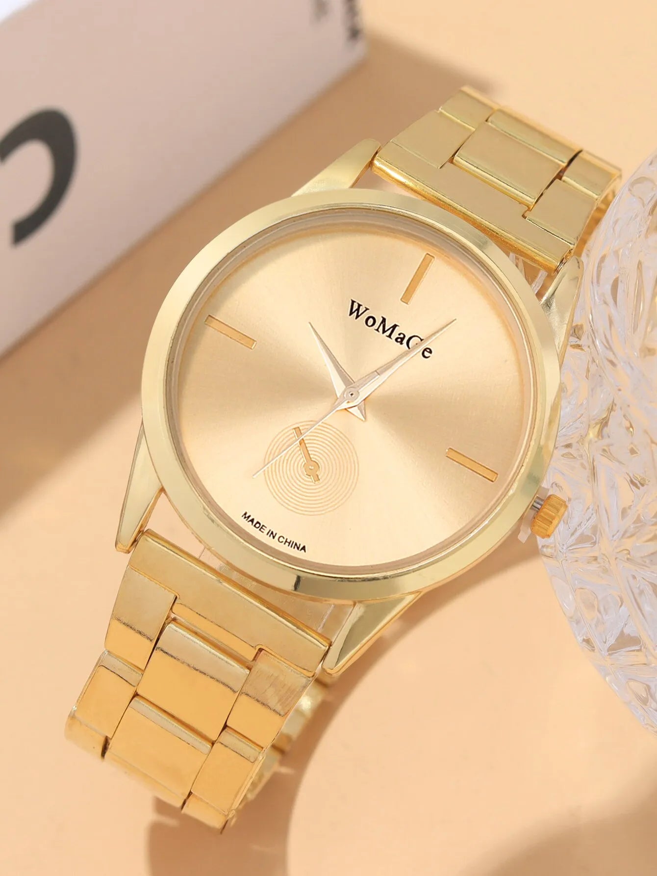 5pcs Women's Fashion Simple Gold Steel Band Quartz Watch+Bracelet+Necklace+Ear Stud Combination Set