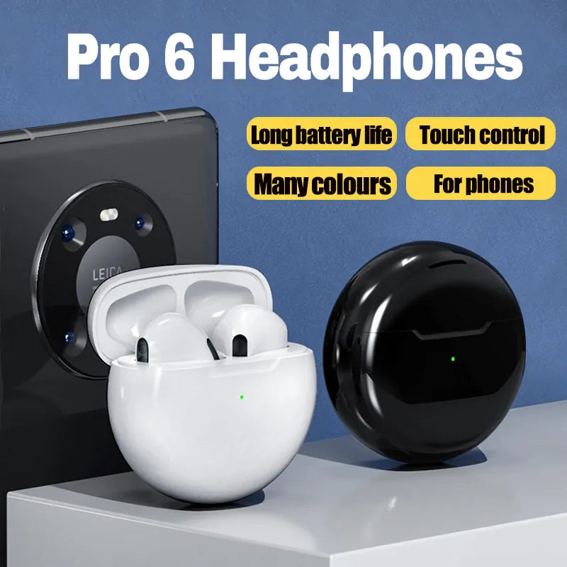 NEW Original Air Pro 6 TWS Wireless Headphones with Mic Fone Bluetooth Earphones Games Pods Earbuds Pro6 J6 for All Smartphones