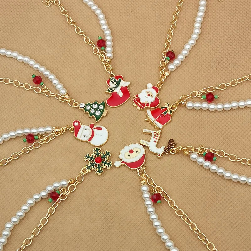 2023 New 1PCS Christmas Bracelets Enamel Xmas Tree Bell Santa Snowflake Bracelet Charms for Women Men Gifts Trendy Jewelry Set