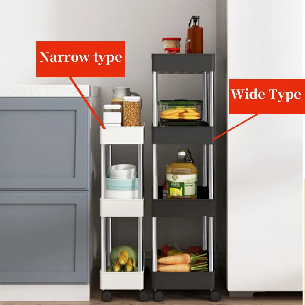 Rolling Livingroom Movable Slide Storage 3/4 Rack Storage Shelf Utility Kitchen Rack Shelf Organizer Tier Slim Bathroom Cart