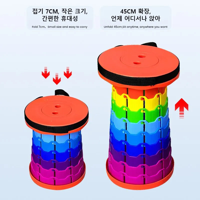 Folding Telescopic Stool Storage Stool Outdoor Travel Folding Stool Adjustable Plastic Fishing Stool Rainbow Telescopic Stool