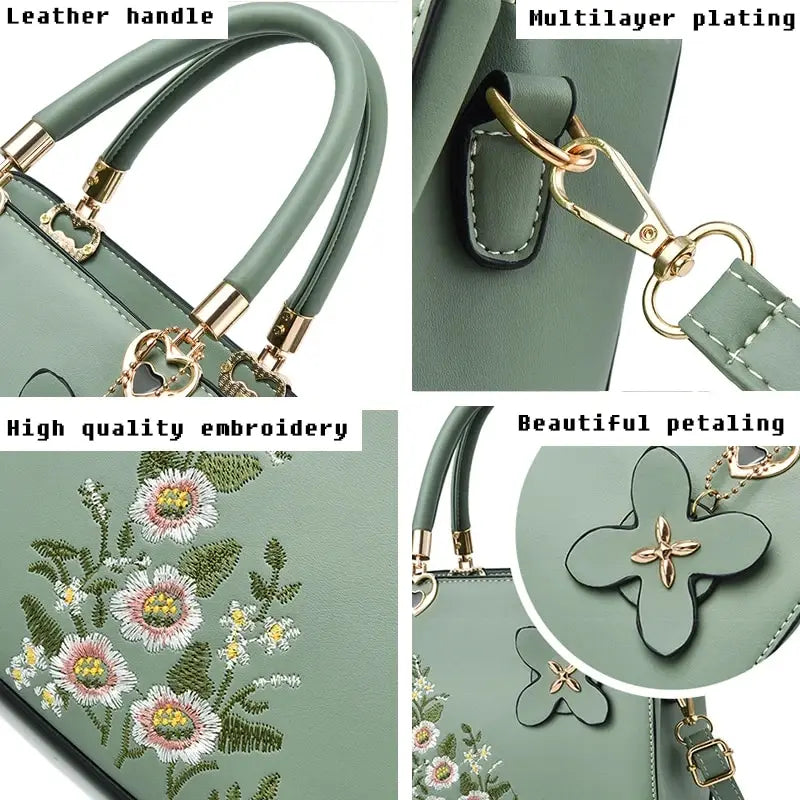 Women Embroidery Handbags Purse Tote Bags Fashion Handle Bag Large Capacity Crossbody Bags Female Portable Trendy Accessories