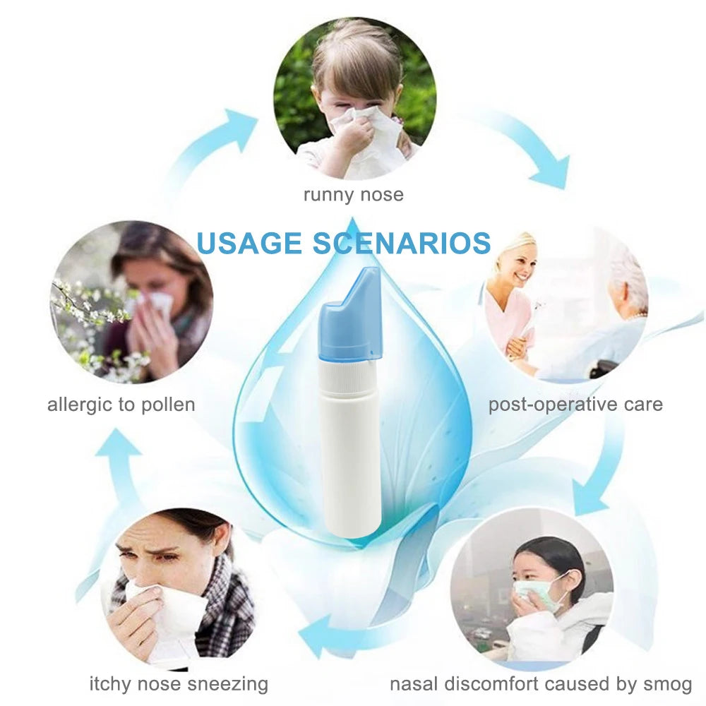 Nasal Irrigator Nose Wash Cleaner Bottle Spray Water Bottle Fine Mist Atomizer Portable Liquid Empty Container Travel Refillable