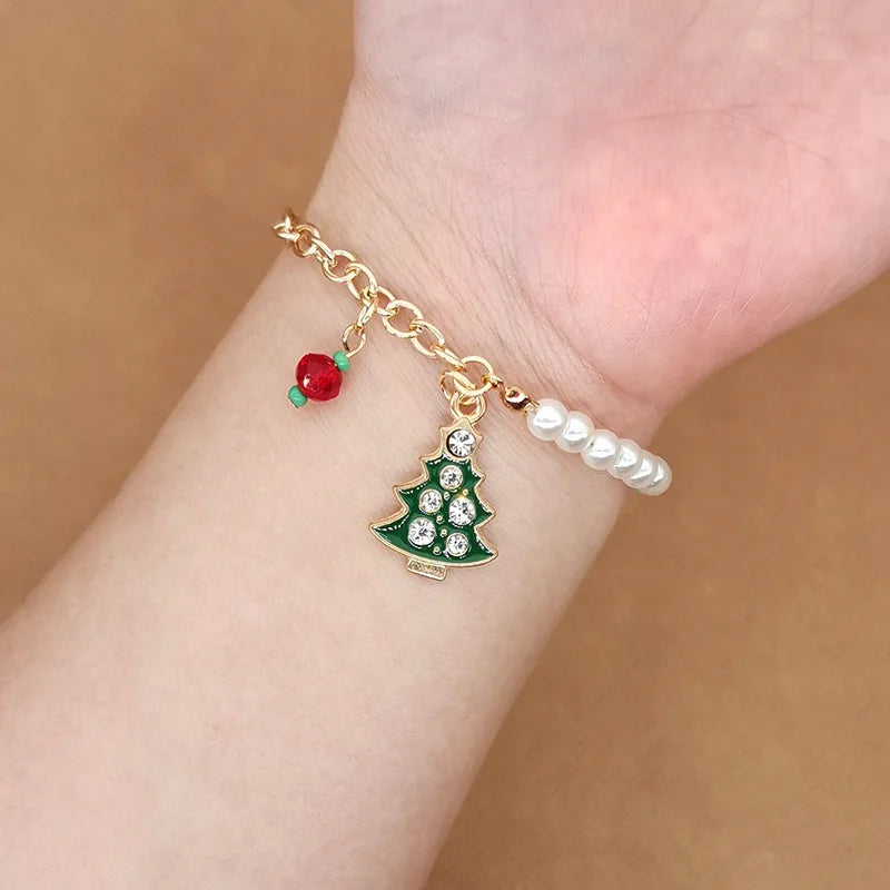 2023 New 1PCS Christmas Bracelets Enamel Xmas Tree Bell Santa Snowflake Bracelet Charms for Women Men Gifts Trendy Jewelry Set