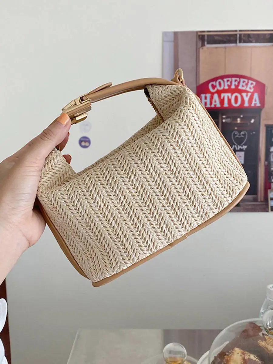 Womens Straw Woven Messenger Bag New Bohemian Small Knit Summer Wallet And Handbag Holiday Bucket Beach 1 Piece Khaki Black