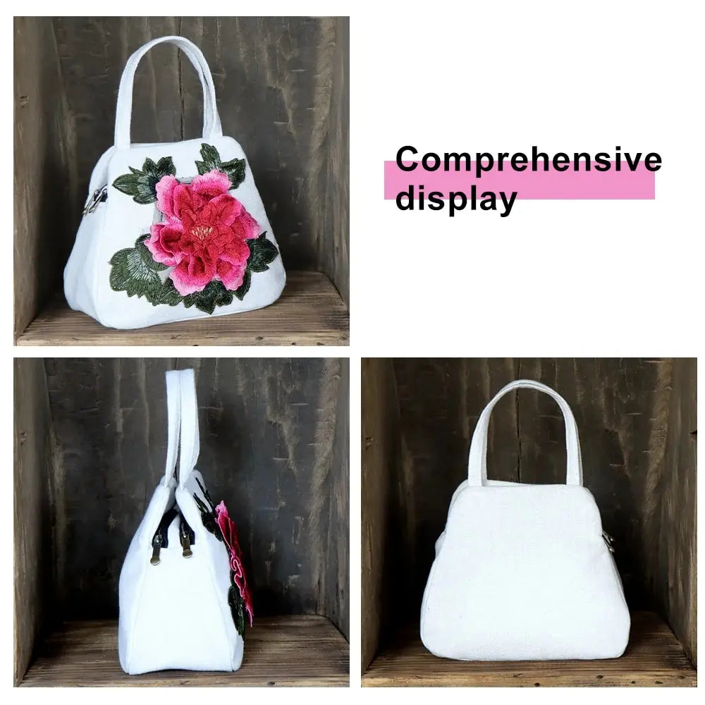 Women's Casual Canvas Bag Handbag 3D Flower Large Capacity Shopping Bag Handbag Essential for Going Out