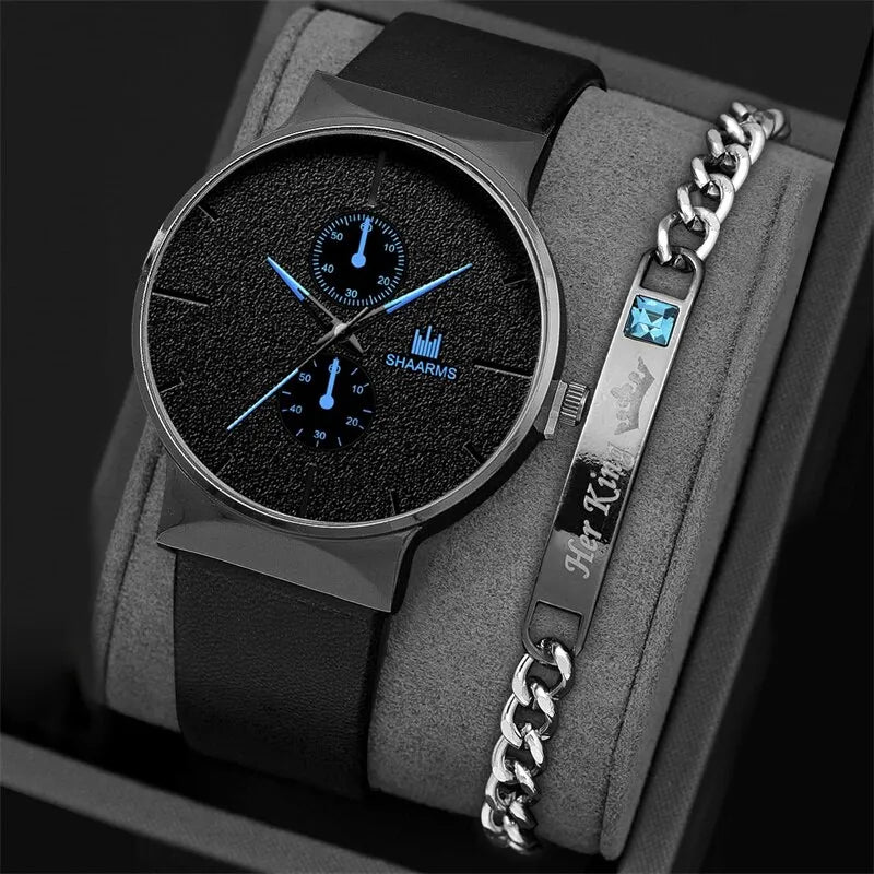 2pcs Set Fashion Mens Sports Watches Man Business Quartz Wristwatch Luxury Men Casual Clock Watch Relogio Masculino